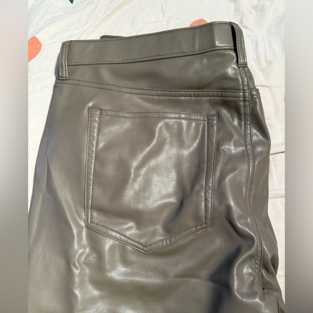 Abercrombie & Fitch Green/Taupe Vegan Leather Pants - Picture 3 of 4
